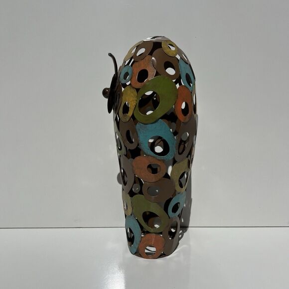 Earth Tone Metal Welded Circle Owl Figurine - Picture 4 of 8